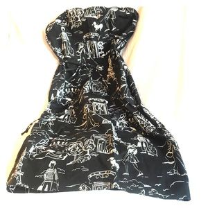 French print black strapless cotton dress